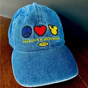 Disney Blue Cap with PEACE LOVE & MICKEY MOUSE 1928 Yellow Embroidery
